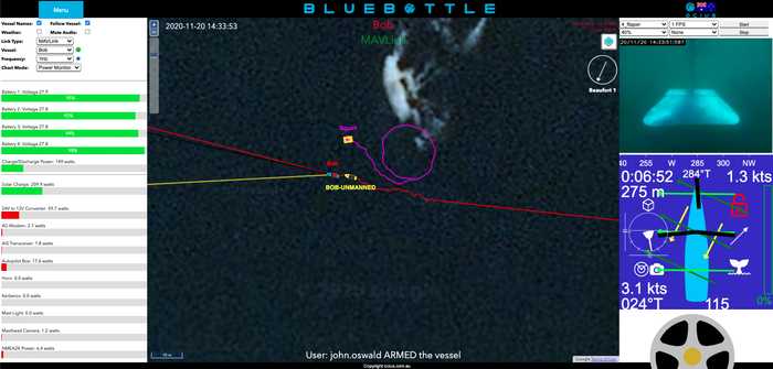 Rudder flipper testing off Ulladulla with BOB in Flipper Only mode (NB whale tail symbol, sail down & camera view of rudder flipper)